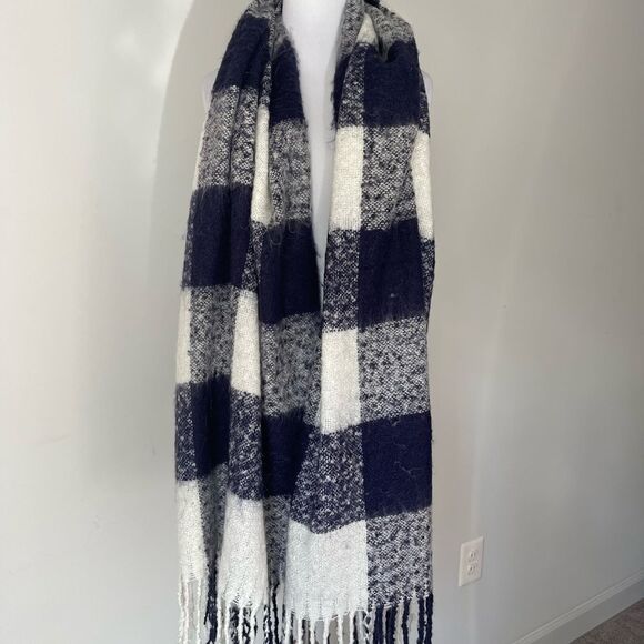 Loft Blue & White Checked Scarf - Picture 2 of 3